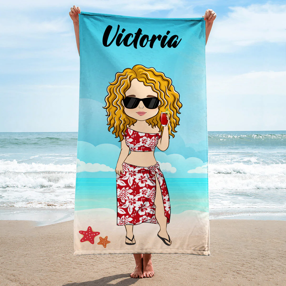Chibi Lady - Personalized Custom Beach Towel - Image 5
