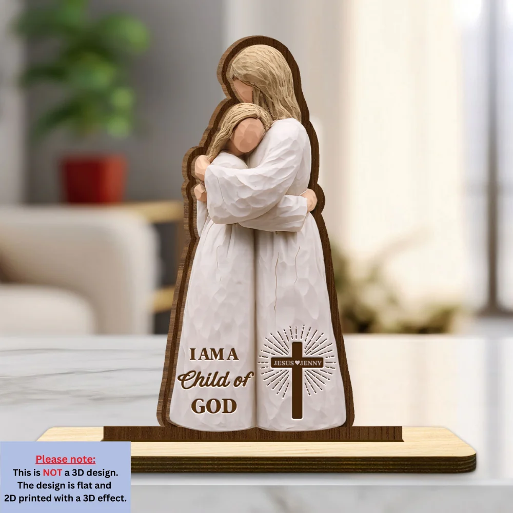 Child Of God Embrace - Personalized Custom 2-Layer Wood Plaque With Flat Base - Image 6