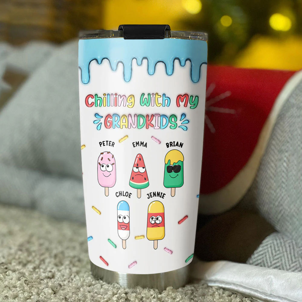 Chilling With My Grandkids - Personalized Custom 3D Inflated Effect Tumbler - Image 2