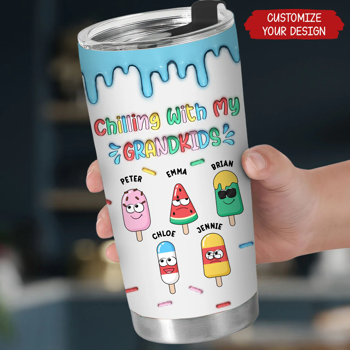Chilling With My Grandkids - Personalized Custom 3D Inflated Effect Tumbler - Image 3