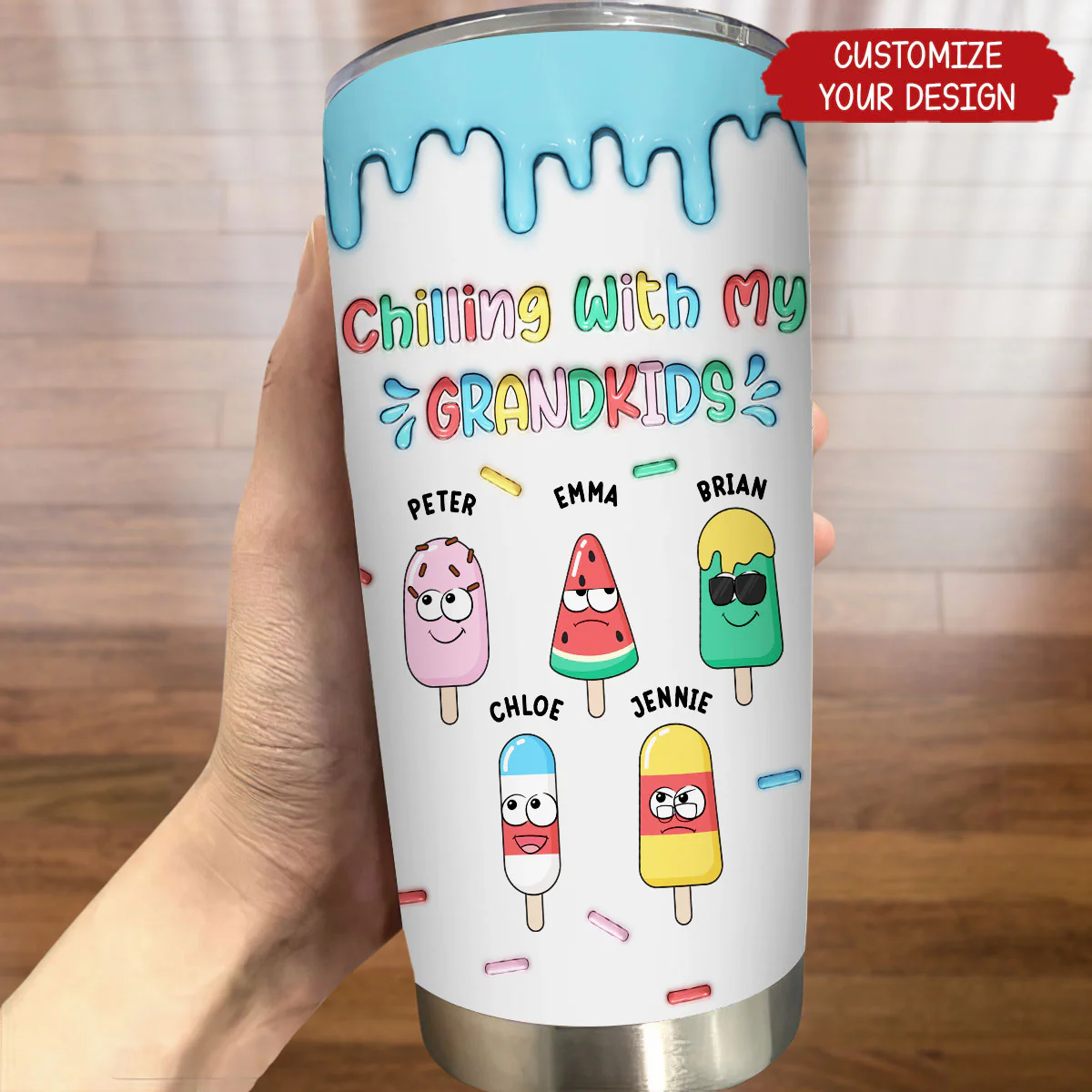 Chilling With My Grandkids - Personalized Custom 3D Inflated Effect Tumbler - Image 4
