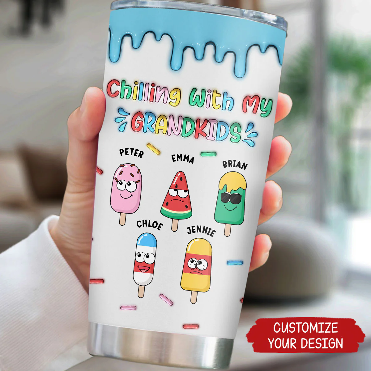 Chilling With My Grandkids - Personalized Custom 3D Inflated Effect Tumbler - Image 5