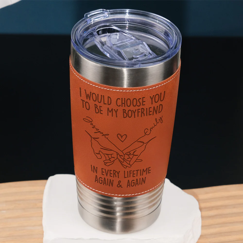 Choose You To Be My Forever - Personalized Custom Engraved Leather Tumbler - Image 3