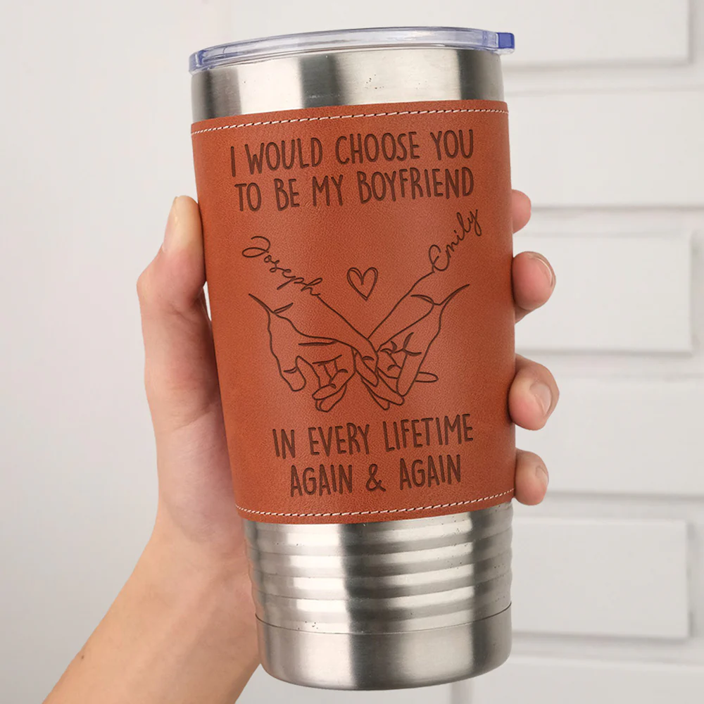 Choose You To Be My Forever - Personalized Custom Engraved Leather Tumbler - Image 5