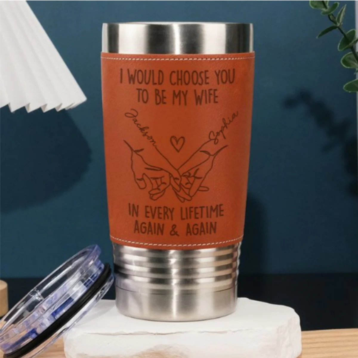 Choose You To Be My Wife Forever - Personalized Custom Engraved Leather Tumbler - Image 6