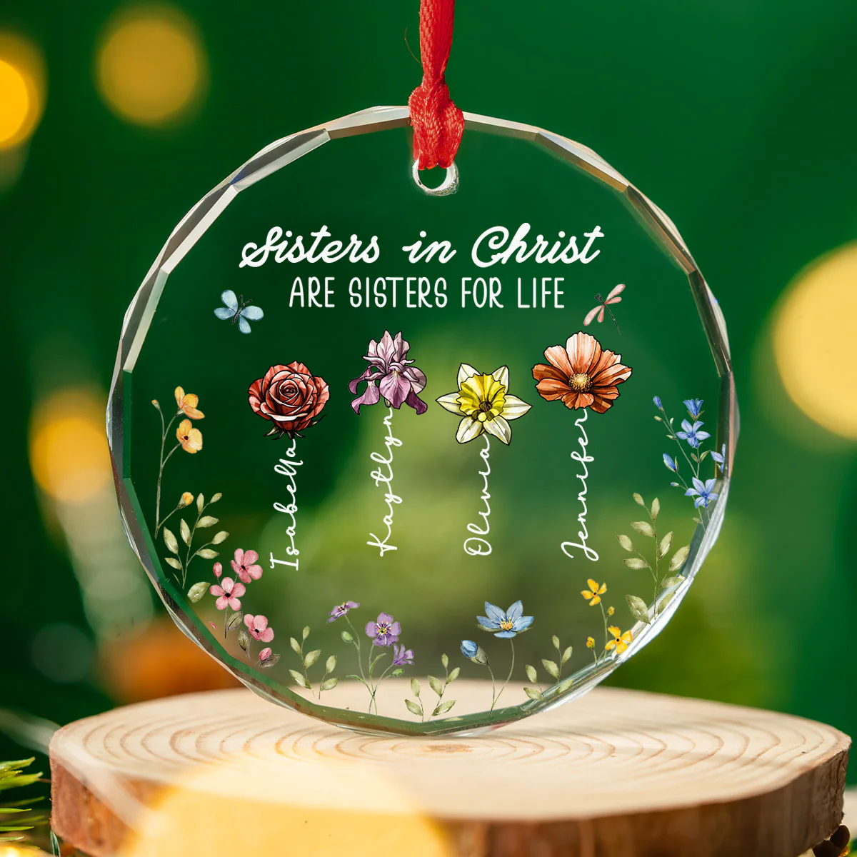 Christ Makes Sisters For Eternity -  Personalized Custom Glass Ornament - Image 3