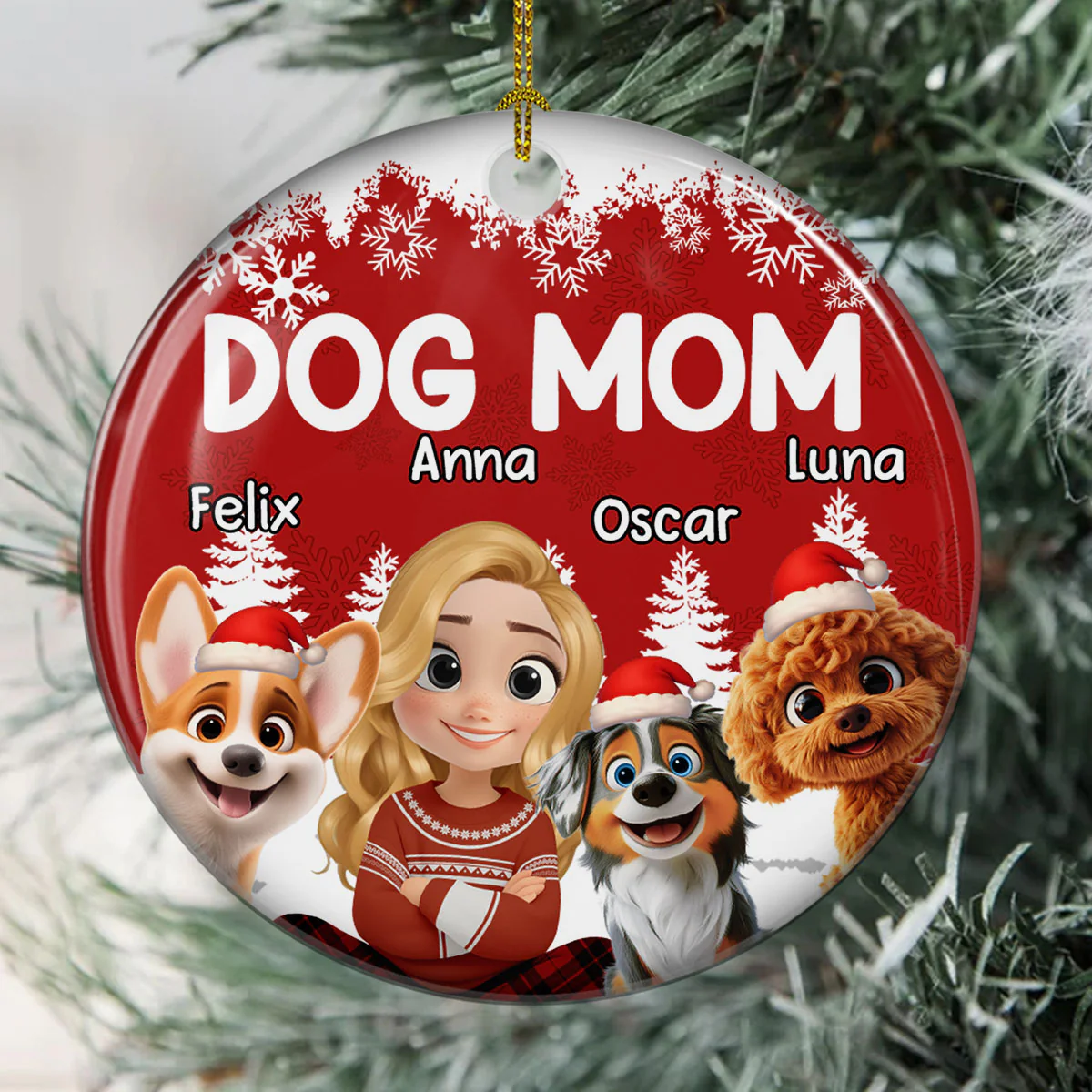 Christmas 2025 Dog Mom - Personalized Custom Ceramic Ornament - Image 3