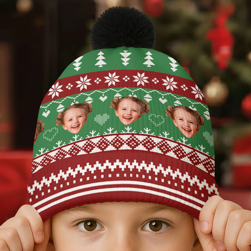Christmas All Around - Personalized Custom Bobble Beanie Hat - Image 2
