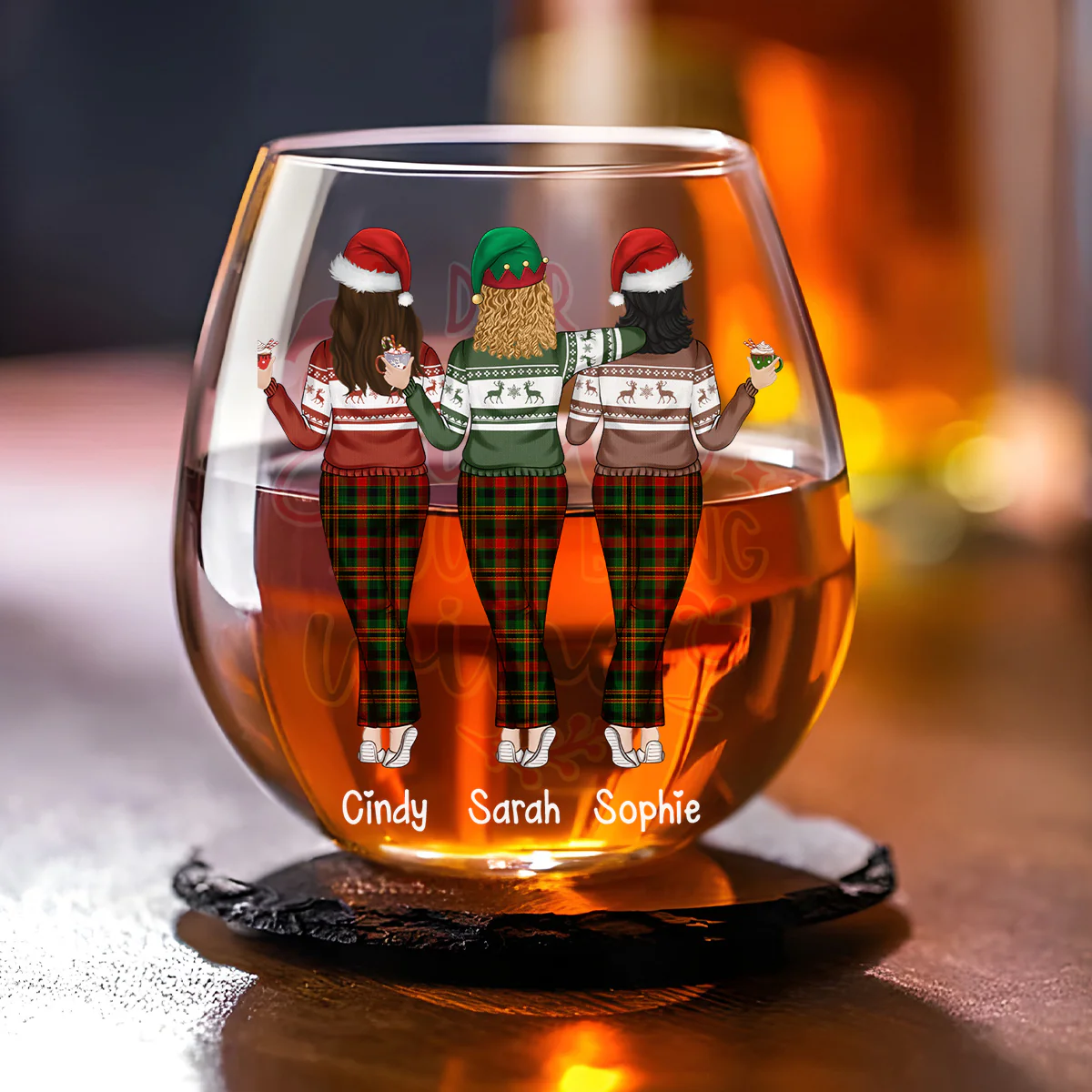 Christmas Besties - Personalized Custom Wine Glass - Image 2