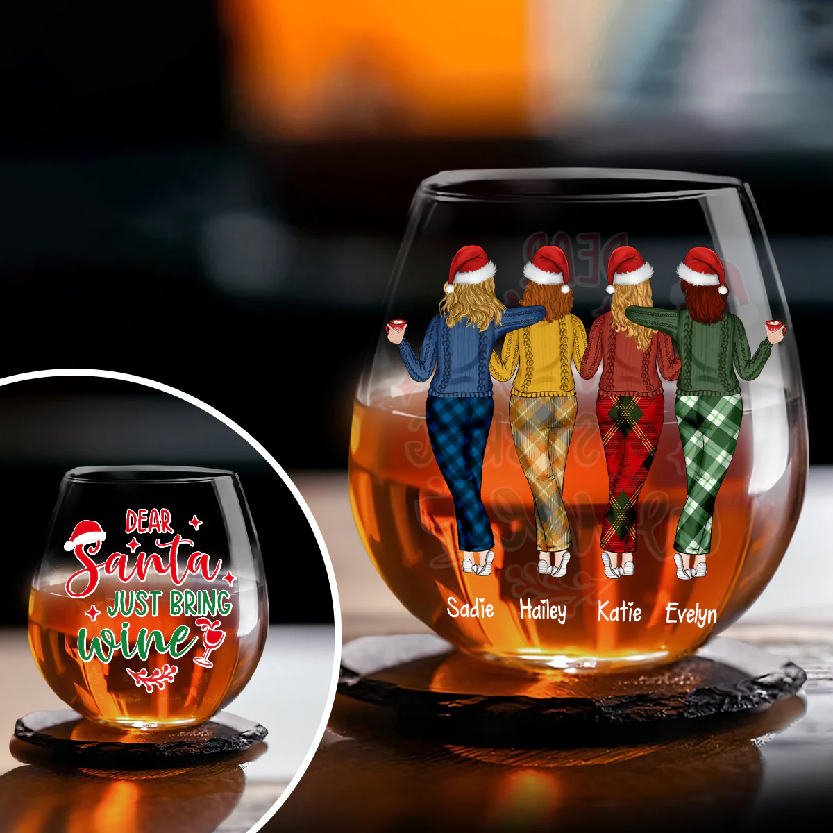 Christmas Besties - Personalized Custom Wine Glass - Image 4