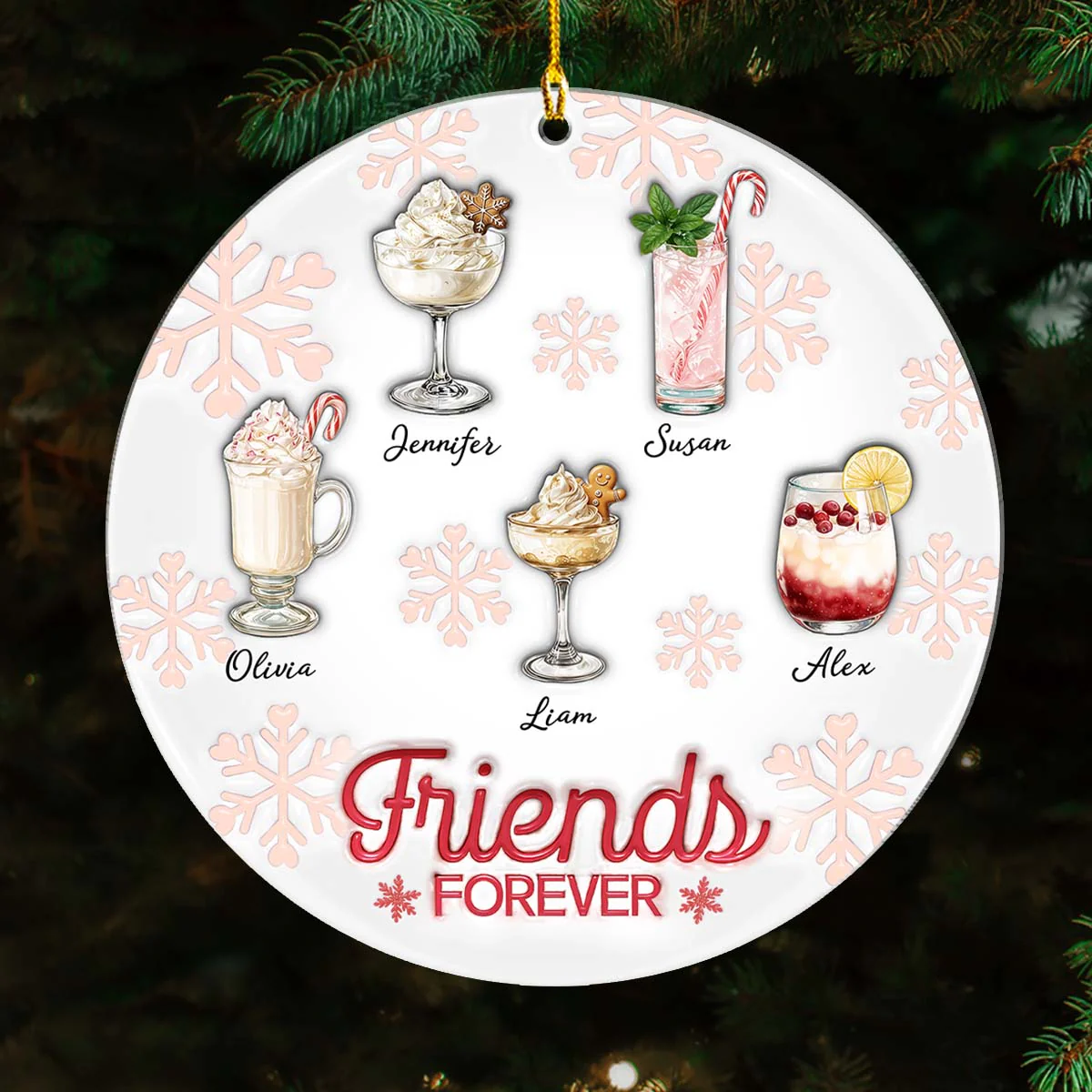 Christmas Cocktails Friends - Personalized Custom 3D Inflated Effect Acrylic Ornament