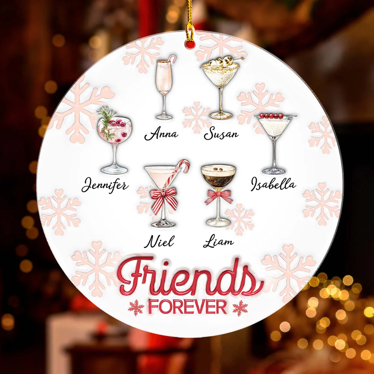 Christmas Cocktails Friends - Personalized Custom 3D Inflated Effect Acrylic Ornament - Image 3