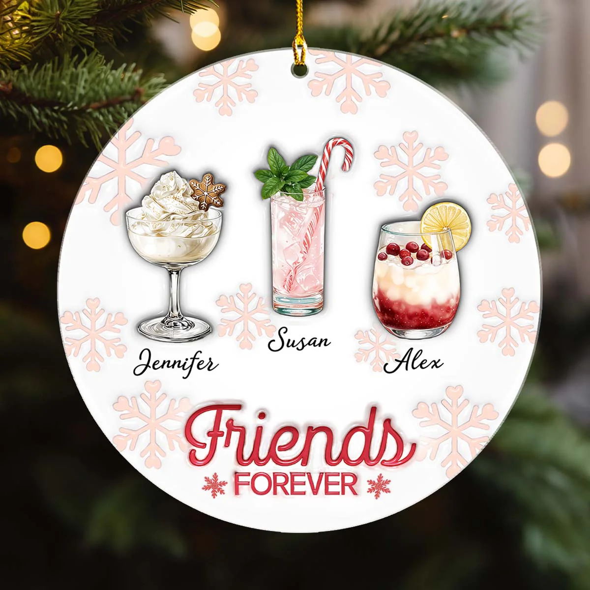 Christmas Cocktails Friends - Personalized Custom 3D Inflated Effect Acrylic Ornament - Image 4