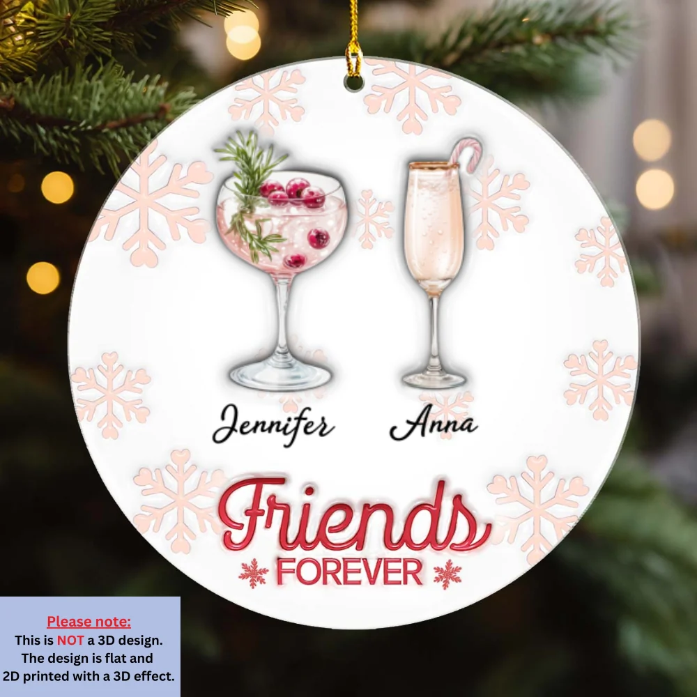 Christmas Cocktails Friends - Personalized Custom 3D Inflated Effect Acrylic Ornament - Image 6