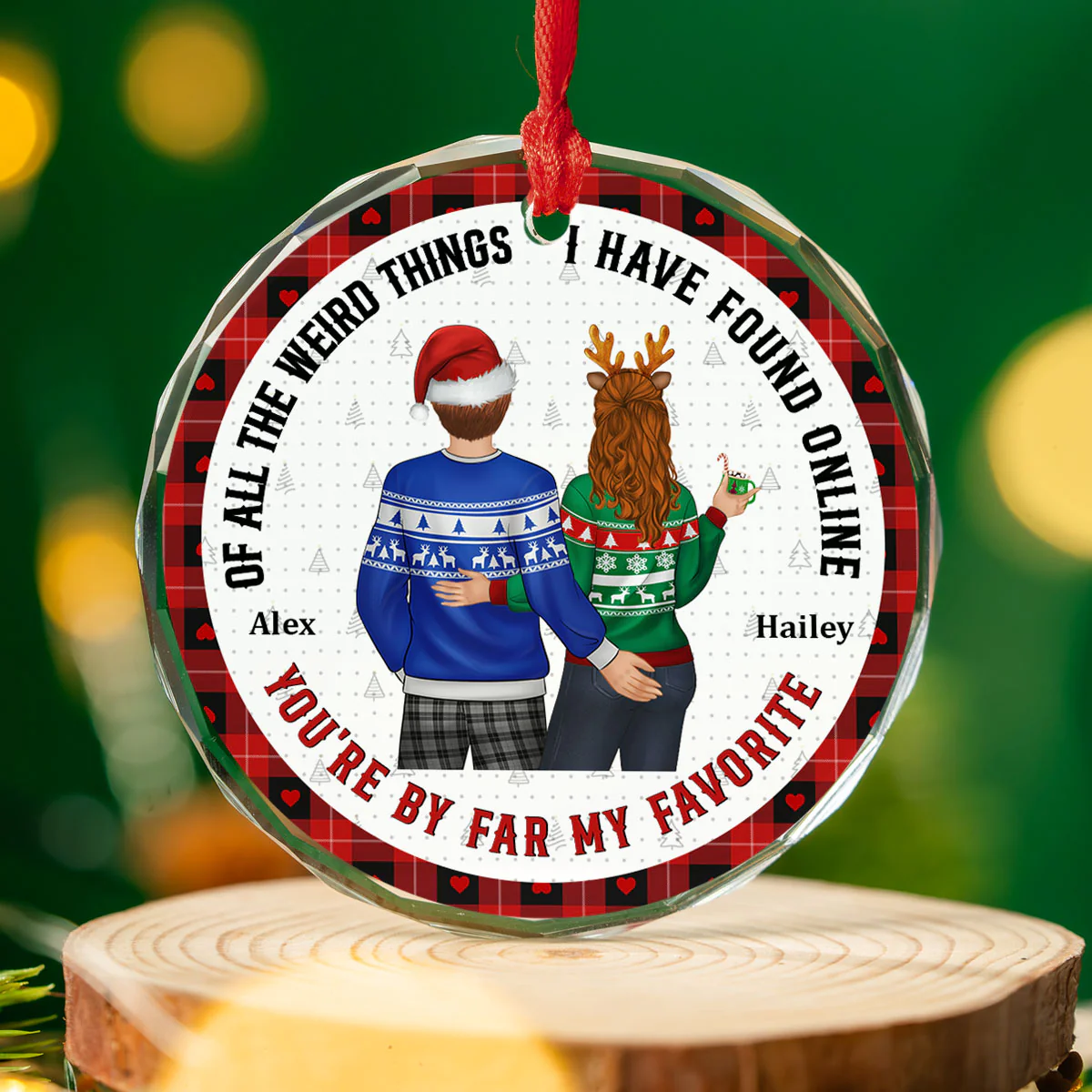 Christmas Couple Back Side You Are My Favorite By Far - Personalized Custom Glass Ornament - Image 4