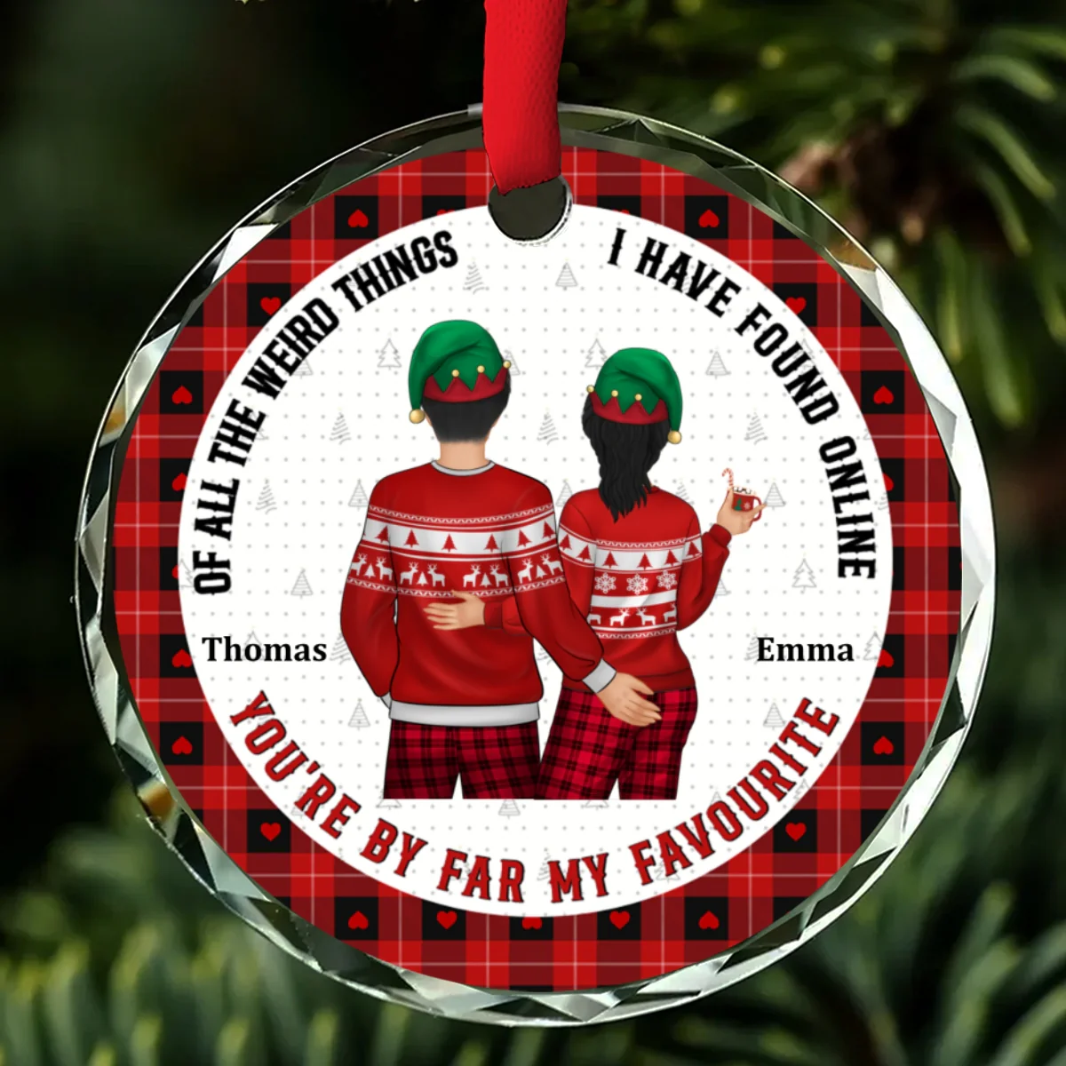 Christmas Couple Back Side You Are My Favorite By Far - Personalized Custom Glass Ornament - Image 5
