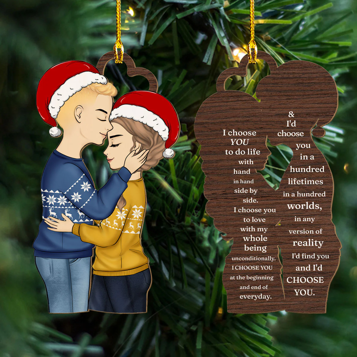 Christmas Couple Side View I Choose You - Personalized Custom Wood Ornament - Image 4