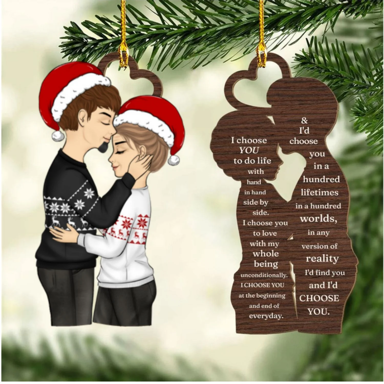 Christmas Couple Side View I Choose You - Personalized Custom Wood Ornament - Image 5