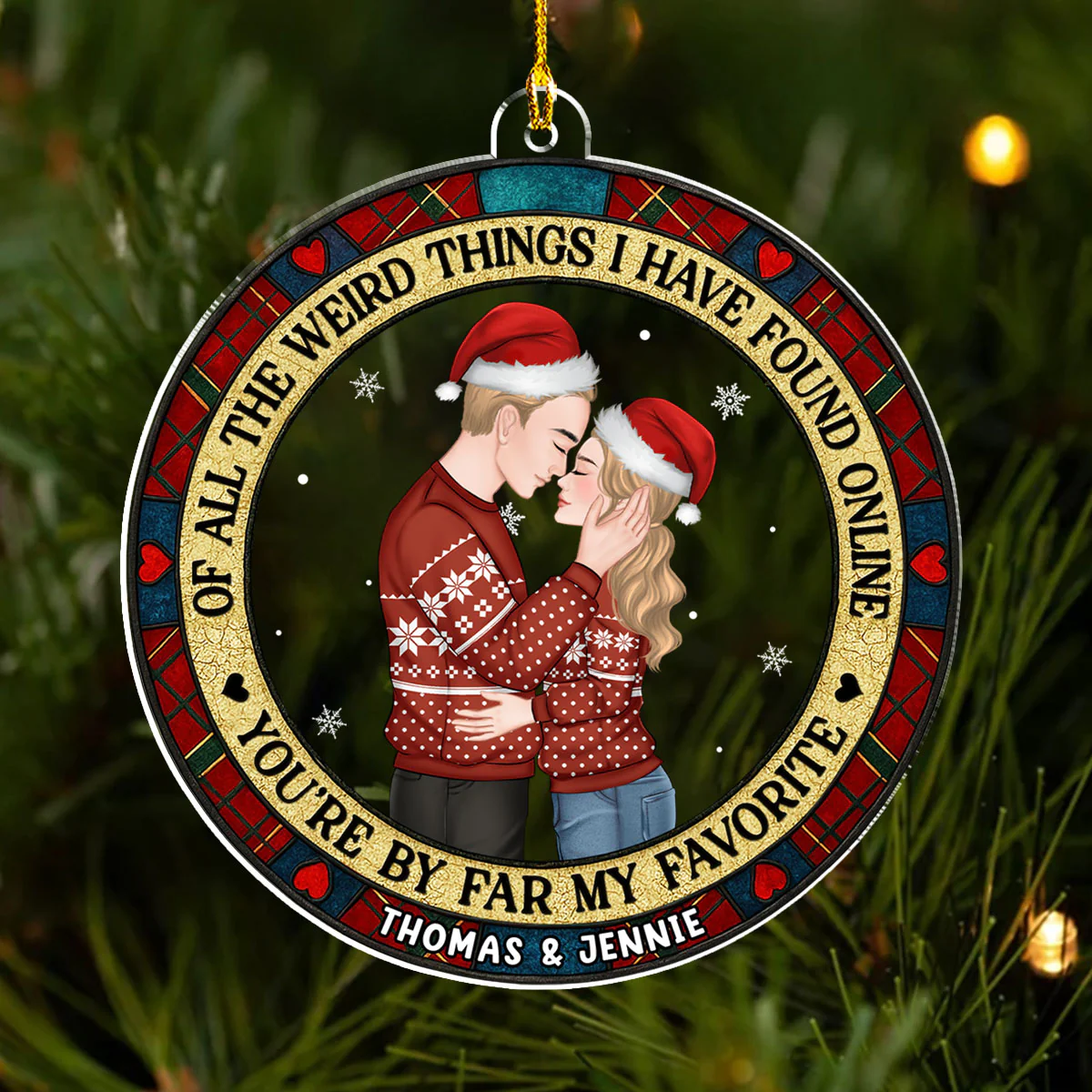 Christmas Couple You Are My Favorite By Far - Personalized Custom Acrylic Ornament - Image 2