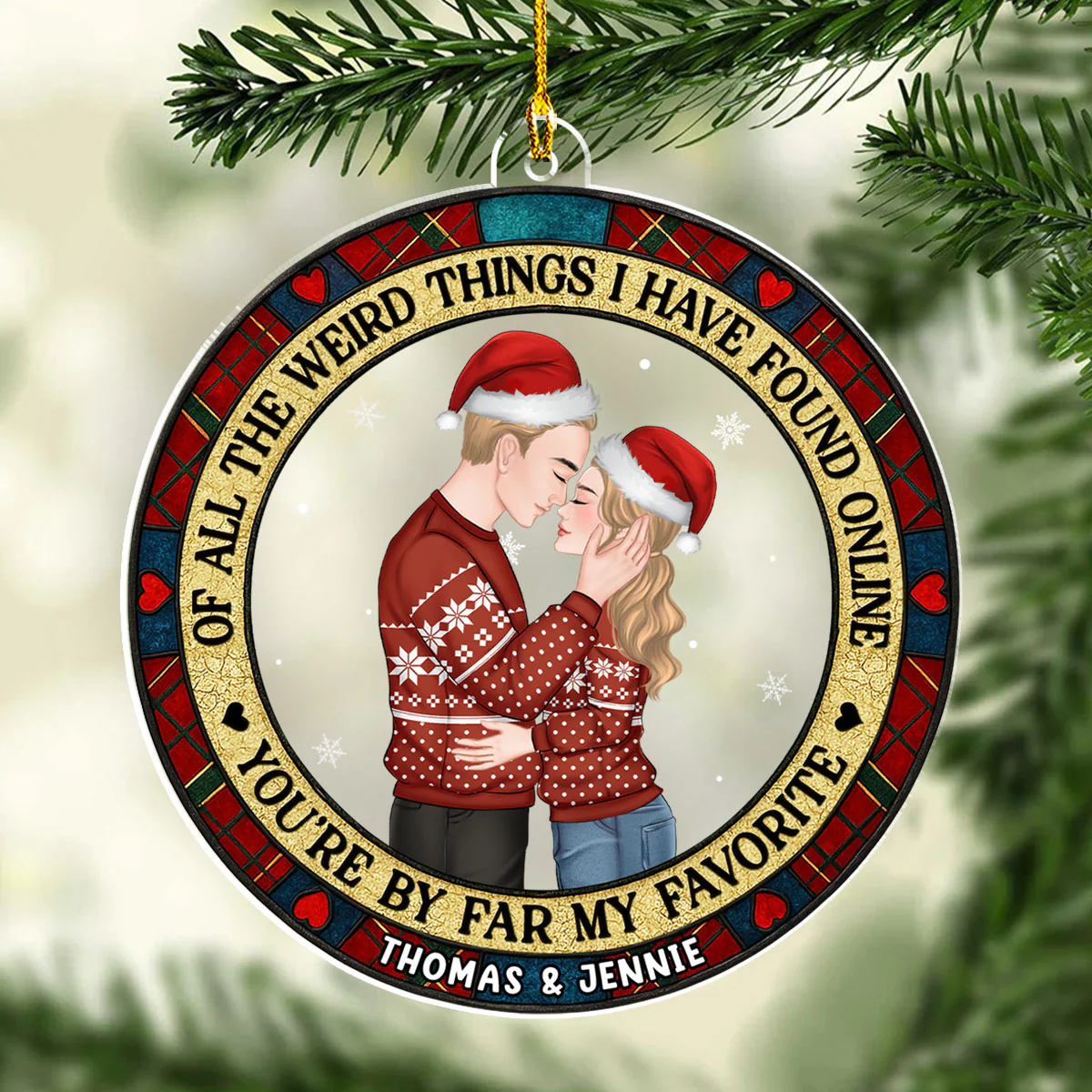 Christmas Couple You Are My Favorite By Far - Personalized Custom Acrylic Ornament - Image 3
