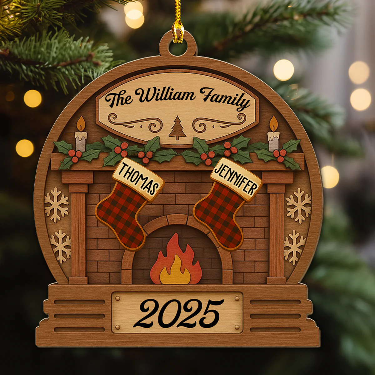 Christmas Eve Stockings - Personalized Custom Wood Ornament