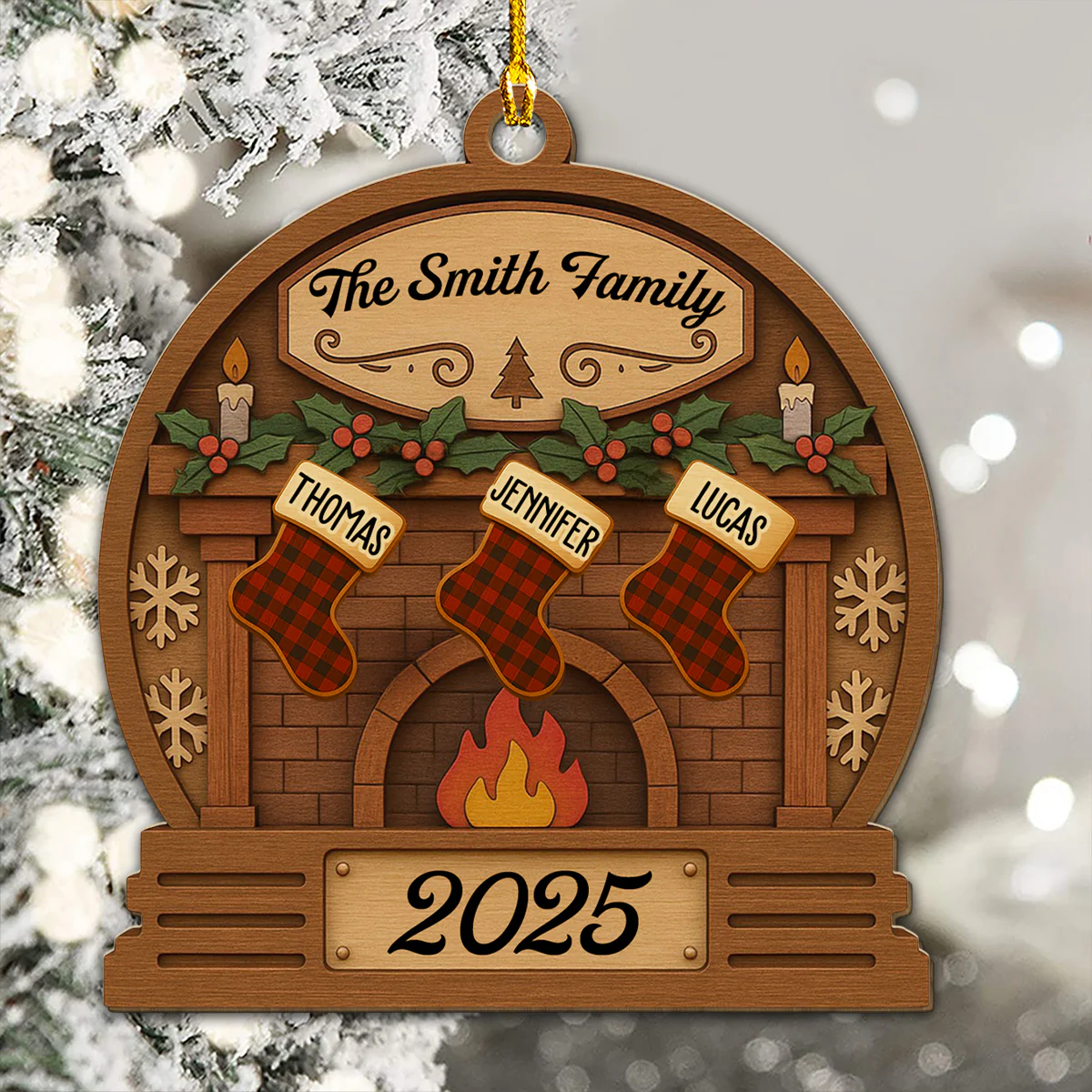 Christmas Eve Stockings - Personalized Custom Wood Ornament - Image 2