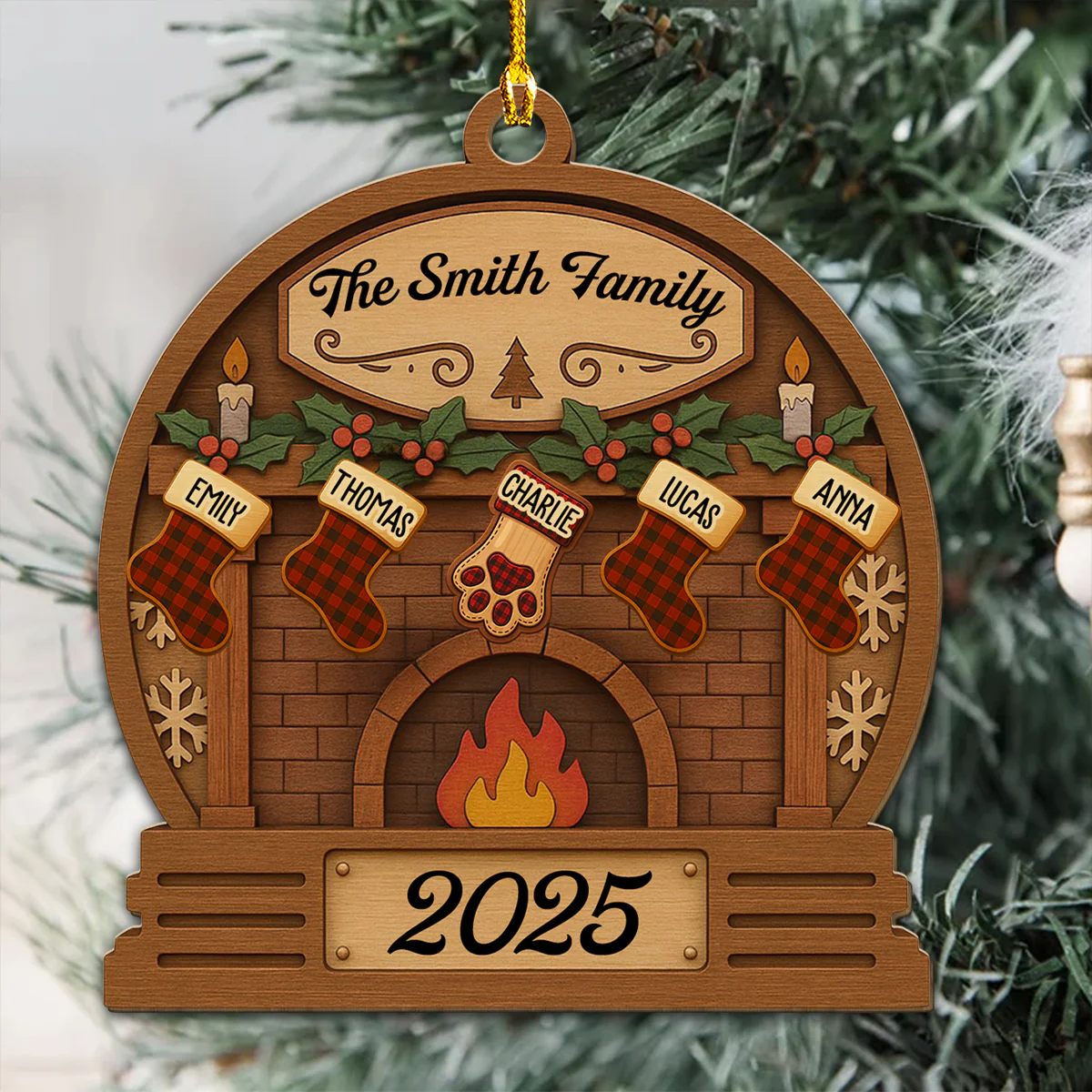 Christmas Eve Stockings - Personalized Custom Wood Ornament - Image 4