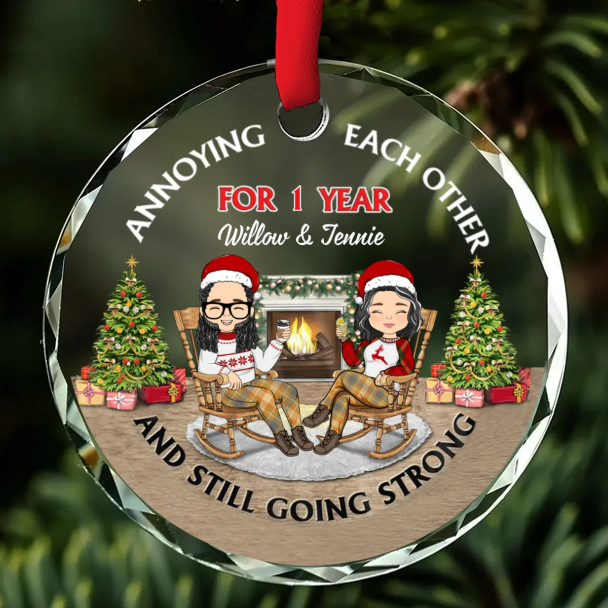 Christmas Family Couple Annoying Each Other For Years - Personalized Custom Glass Ornament - Image 5