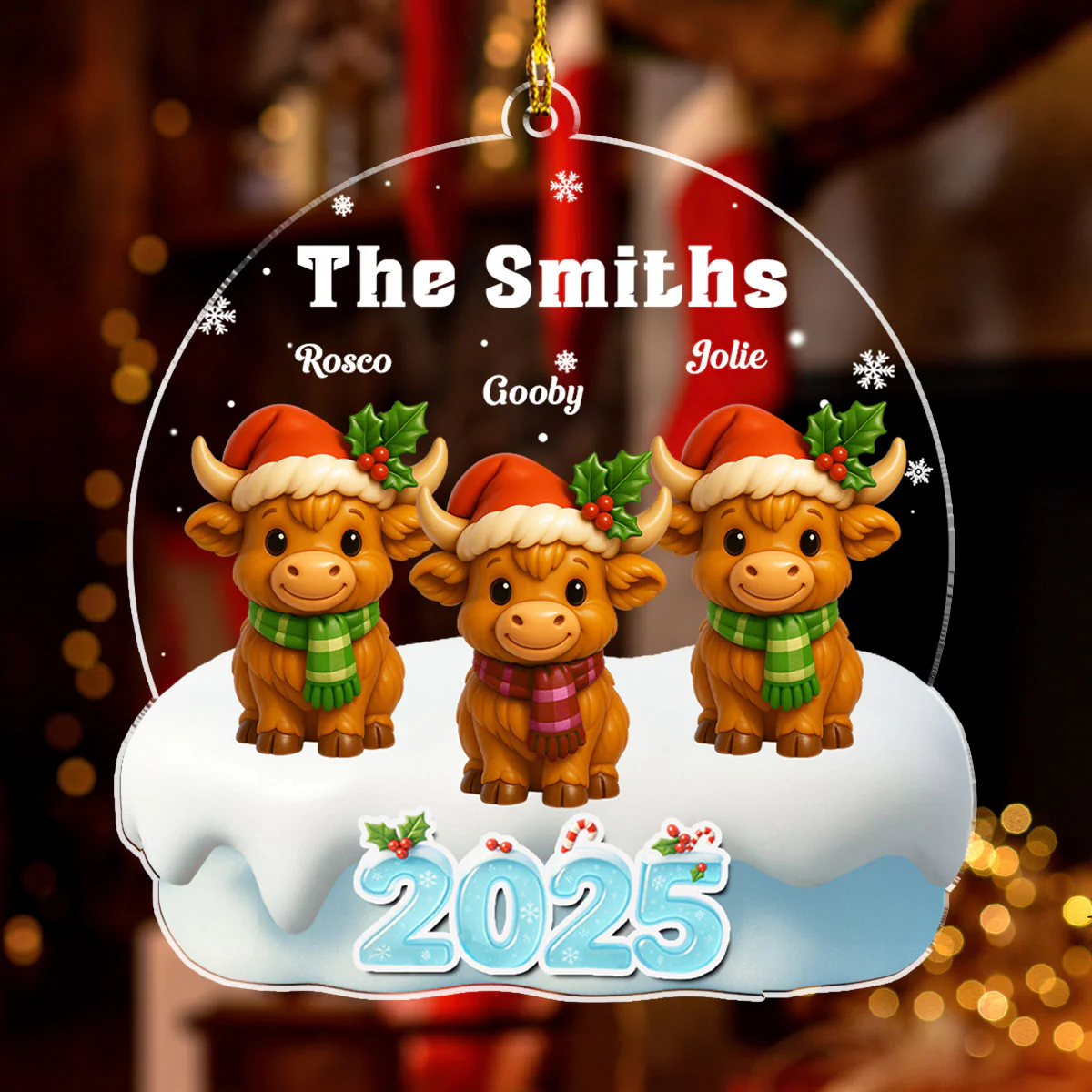 Christmas Highland Cow - Personalized Custom Acrylic Ornament - Image 2