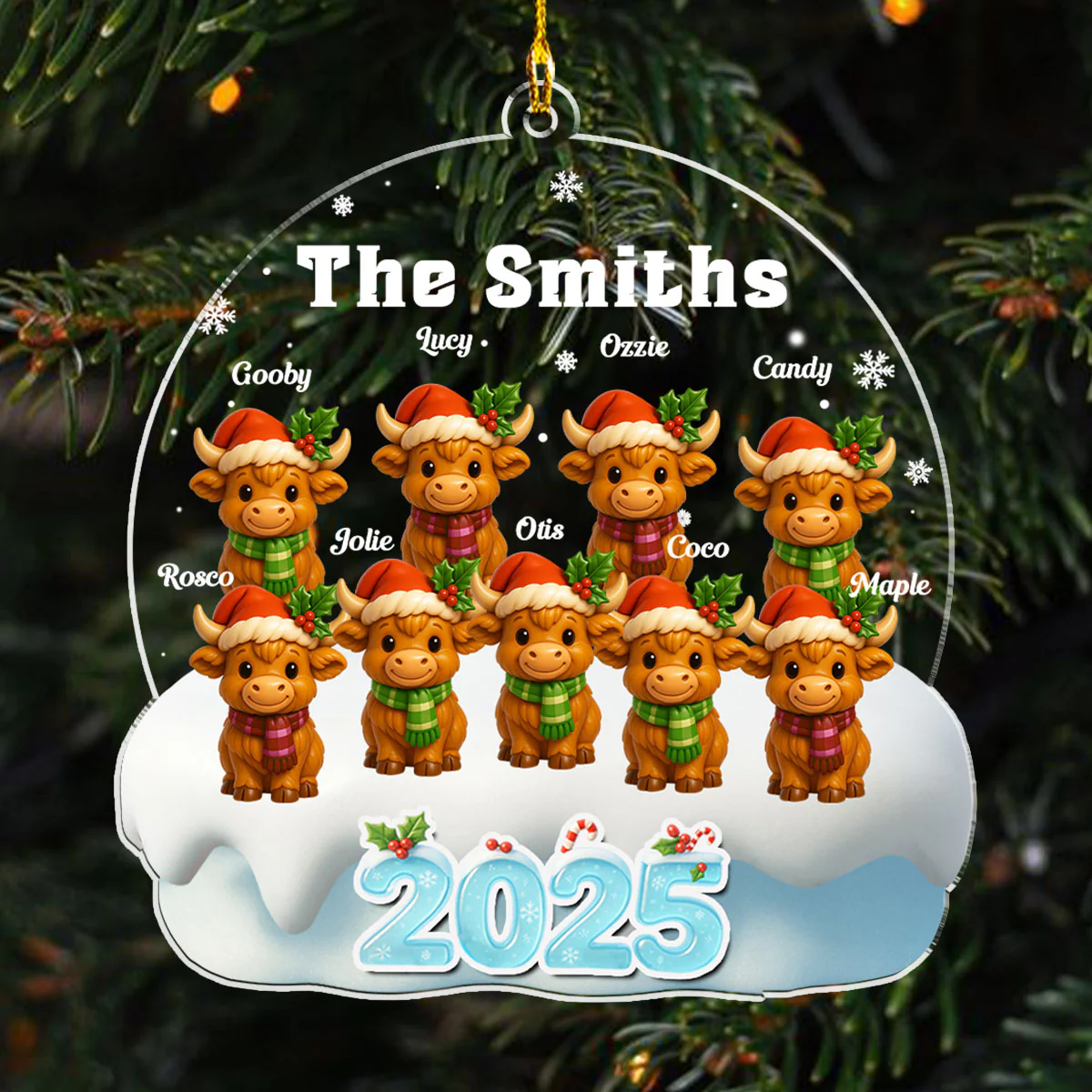 Christmas Highland Cow - Personalized Custom Acrylic Ornament - Image 3