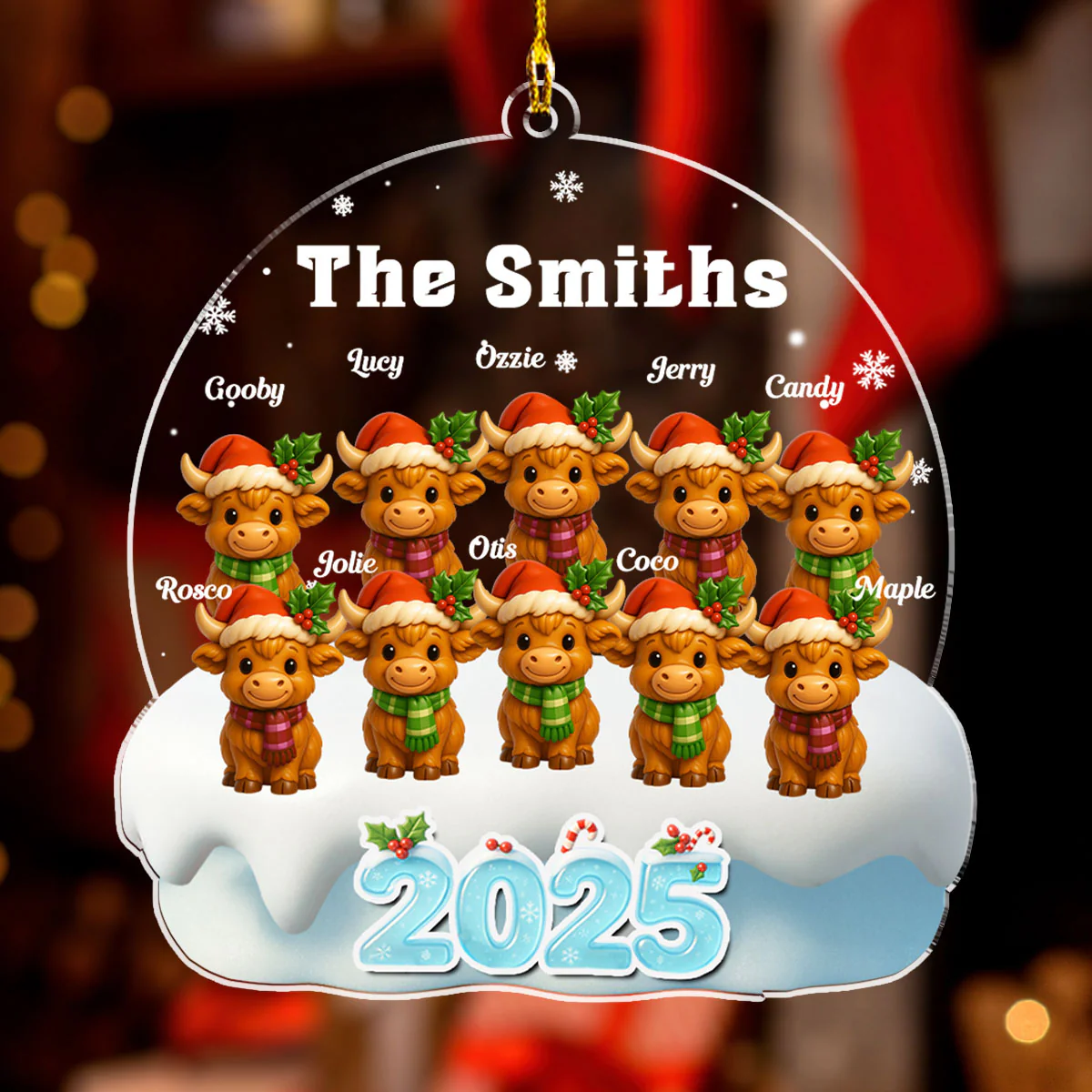 Christmas Highland Cow - Personalized Custom Acrylic Ornament - Image 5