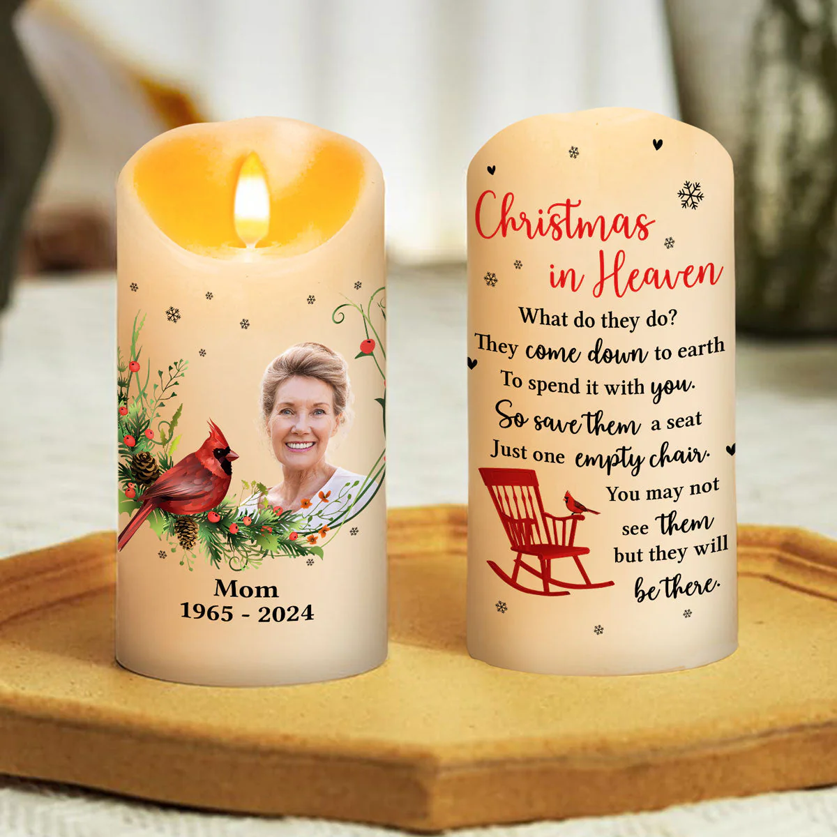 Christmas In Heaven Empty Chair - Personalized Custom LED Candle - Image 2