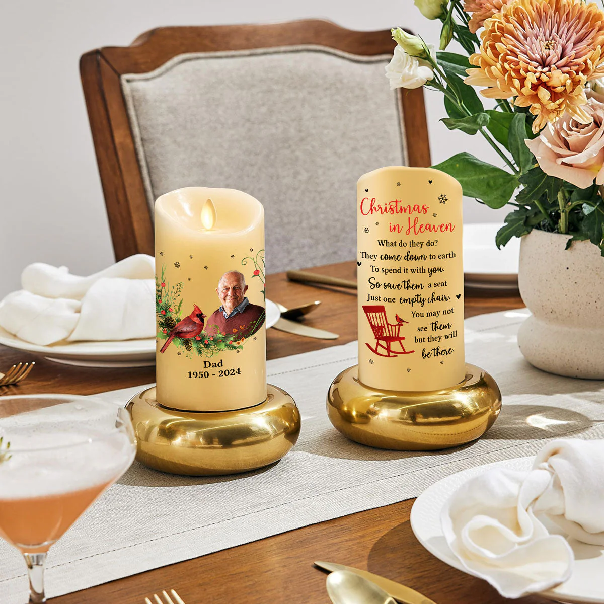 Christmas In Heaven Empty Chair - Personalized Custom LED Candle - Image 5
