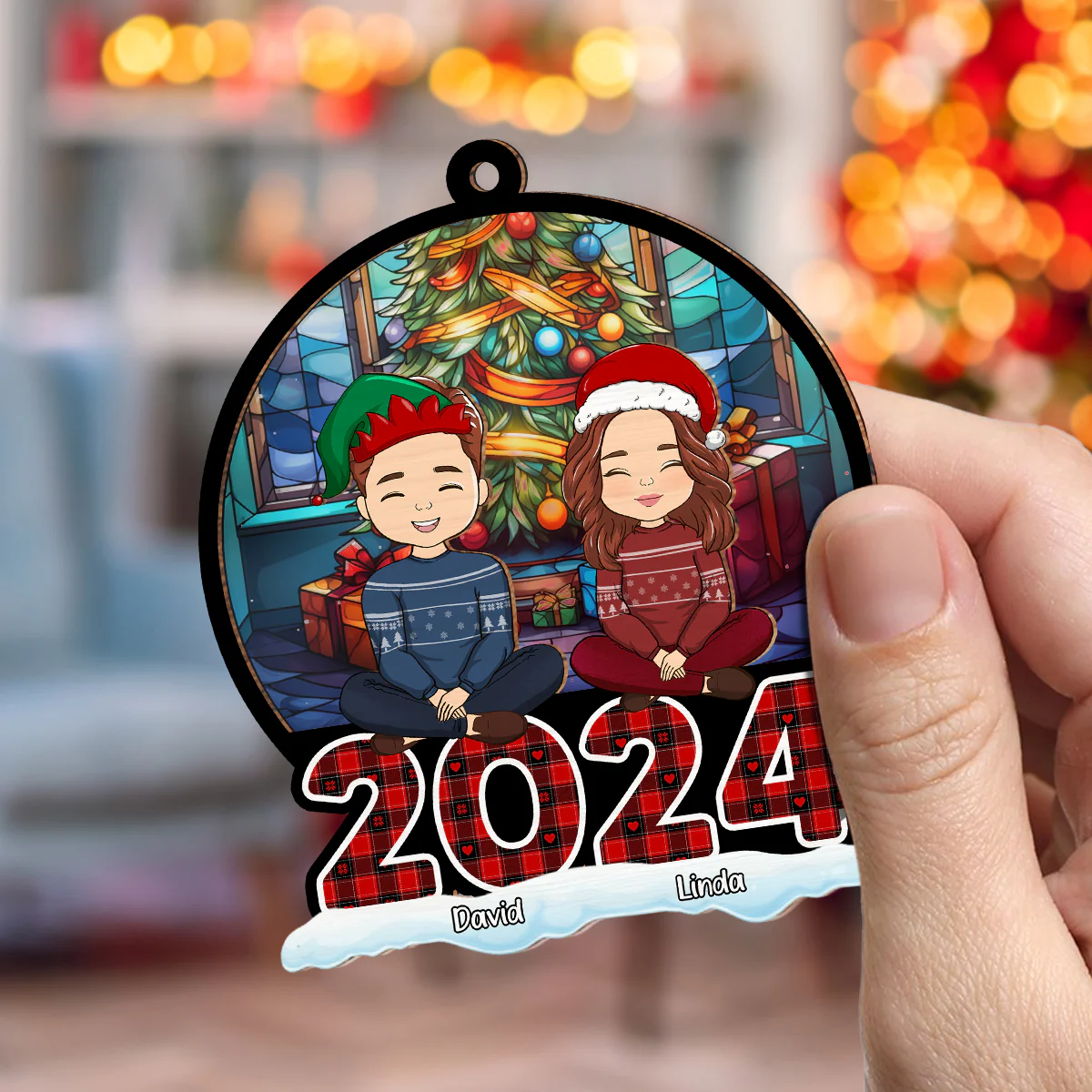 Christmas Is A Time For Family - Personalized Custom Suncatcher Ornament - Image 4