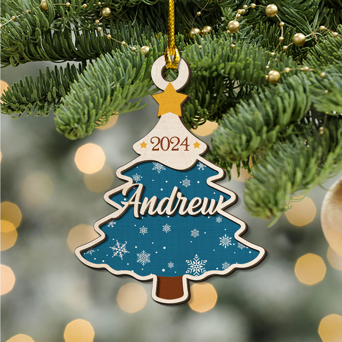 Christmas Name - Personalized Custom 2-Layered Wood Ornament - Image 4