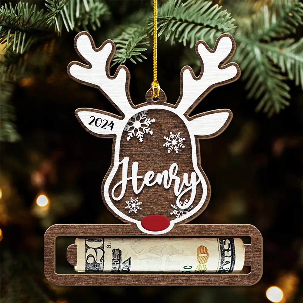 Christmas Reindeer - Personalized Custom Money Holder Wood Ornament - Image 3
