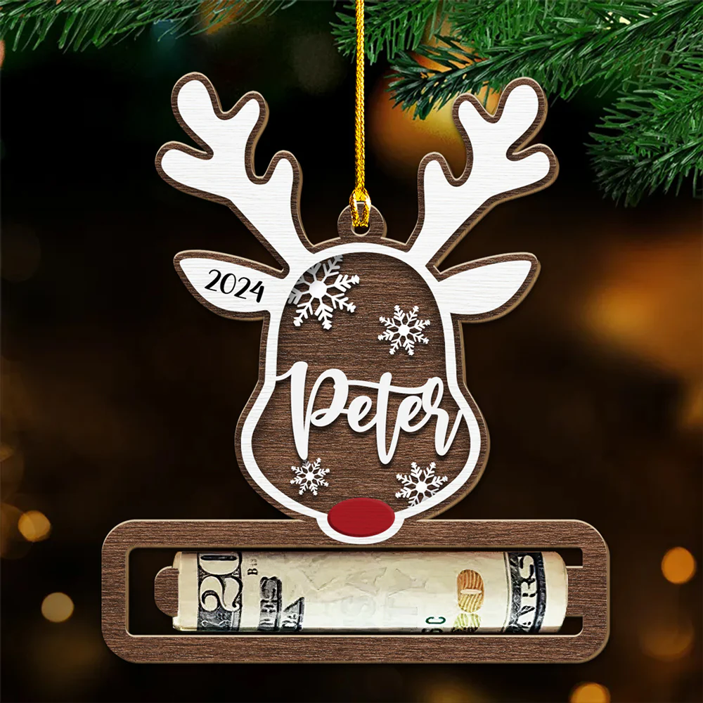 Christmas Reindeer - Personalized Custom Money Holder Wood Ornament - Image 4