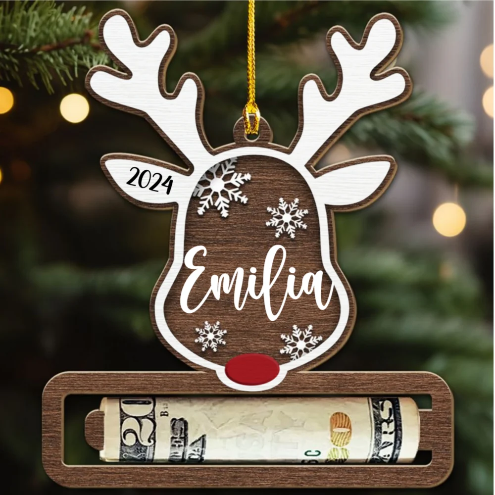 Christmas Reindeer - Personalized Custom Money Holder Wood Ornament - Image 5