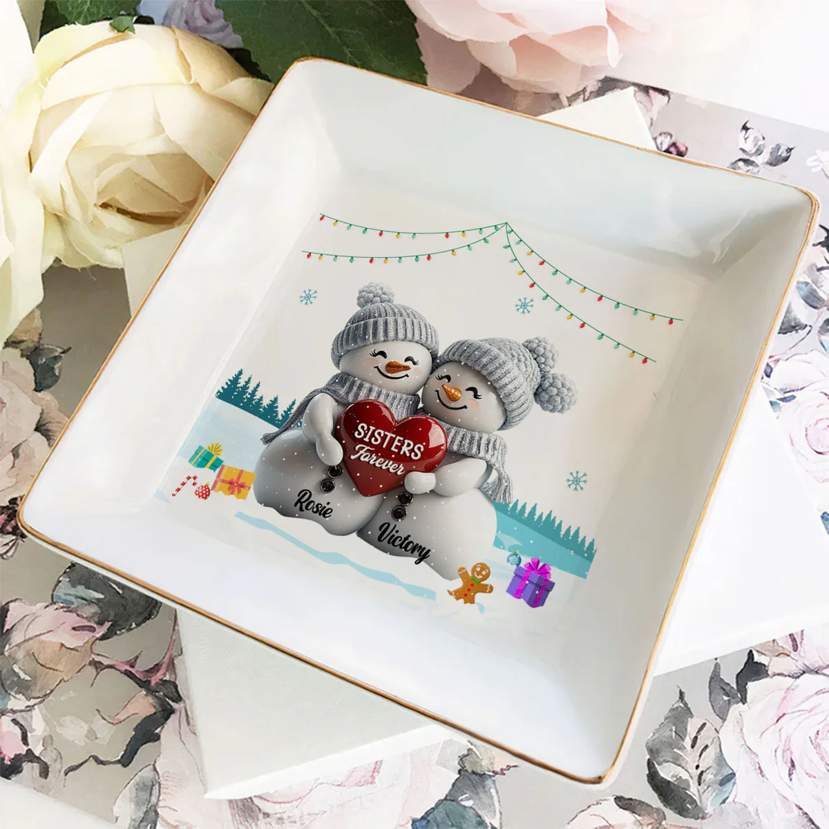Christmas Snowman - Personalized Custom Jewelry Dish - Image 3