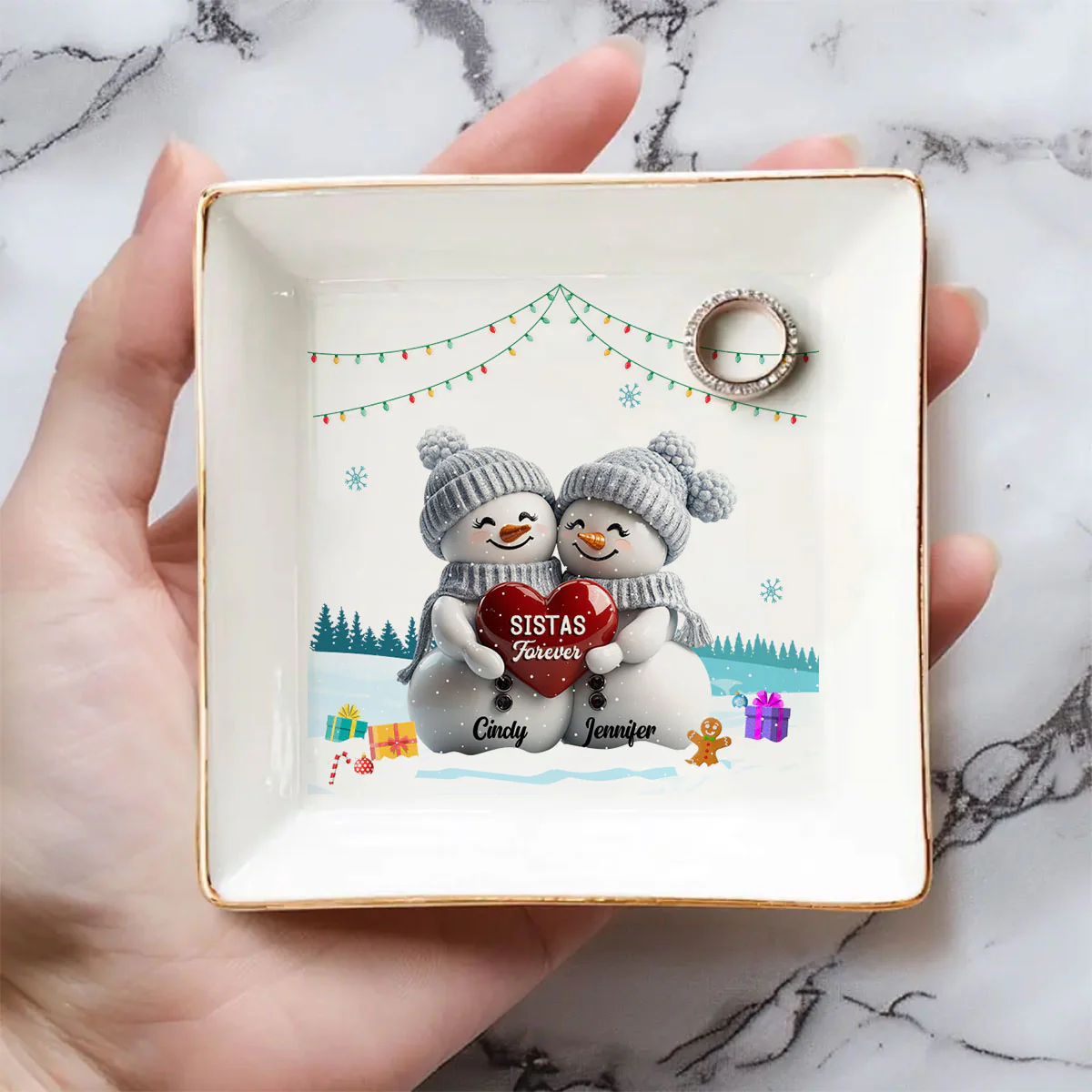 Christmas Snowman - Personalized Custom Jewelry Dish - Image 4
