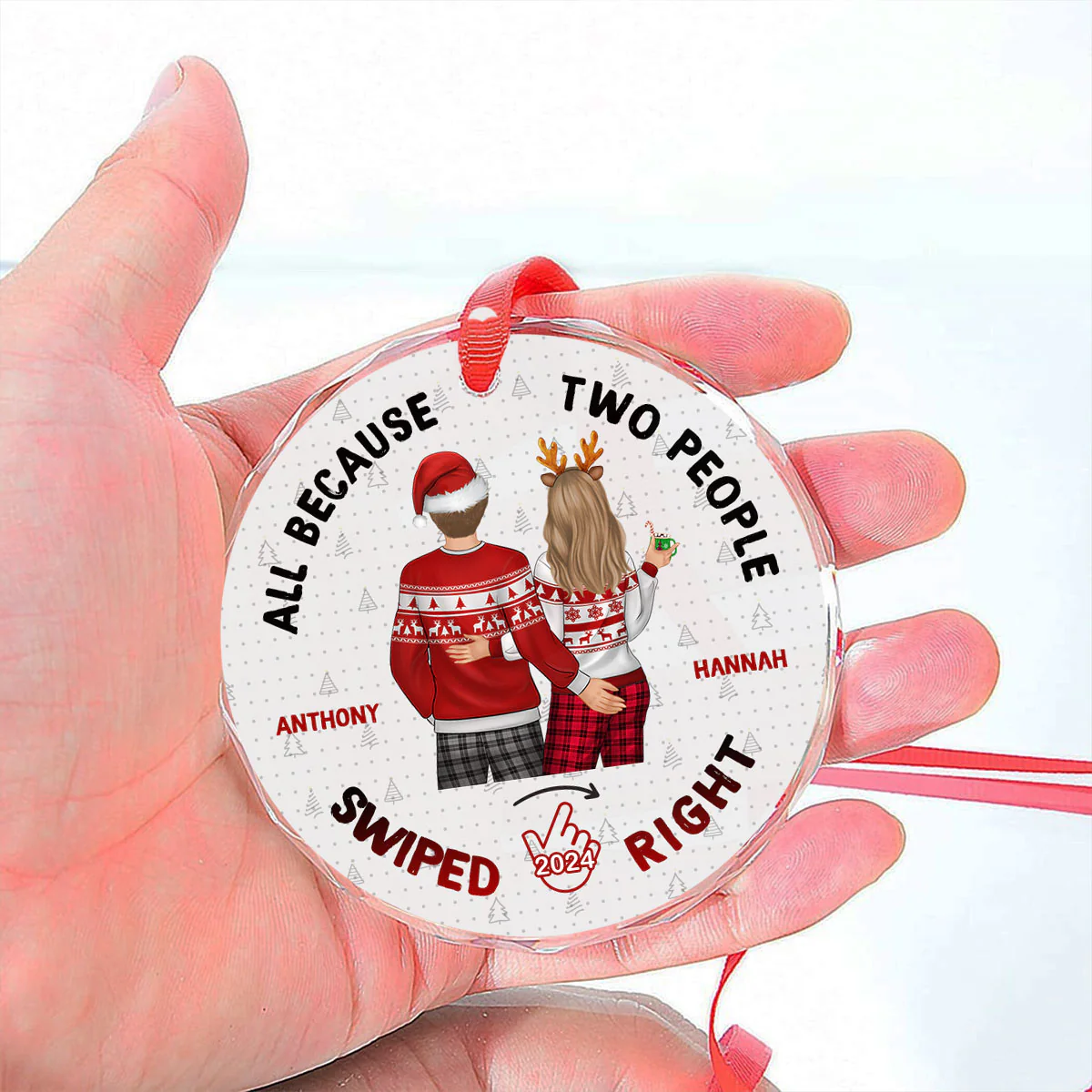Christmas Swiped Right - Personalized Custom Glass Ornament - Image 2