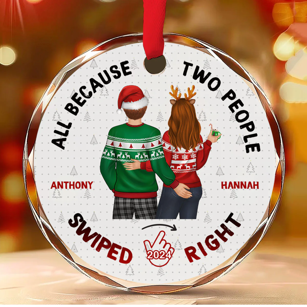 Christmas Swiped Right - Personalized Custom Glass Ornament - Image 4