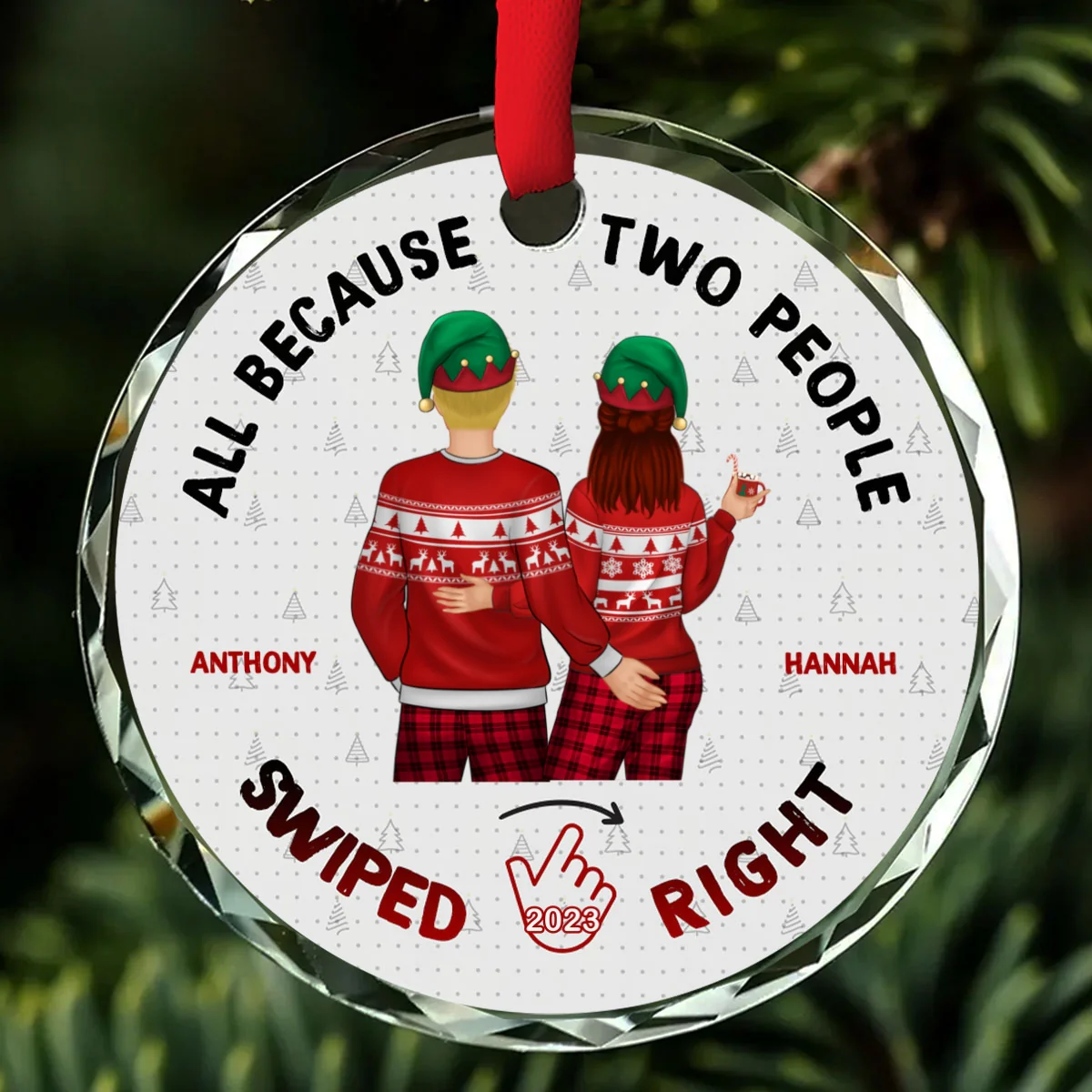 Christmas Swiped Right - Personalized Custom Glass Ornament - Image 5