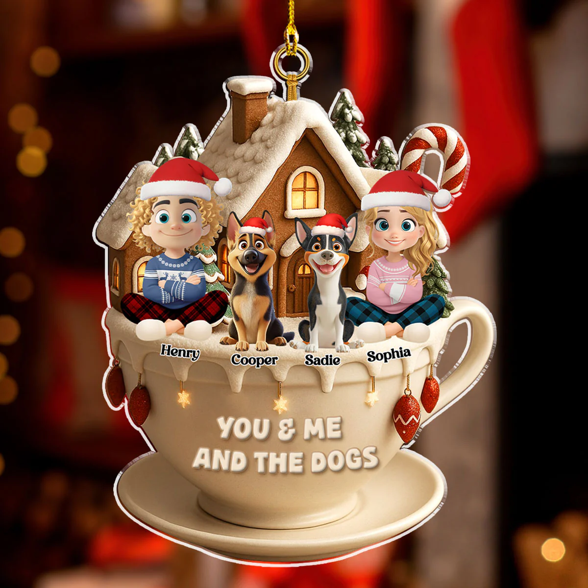 Christmas Tea Cup House - Personalized Custom Acrylic Ornament - Image 2