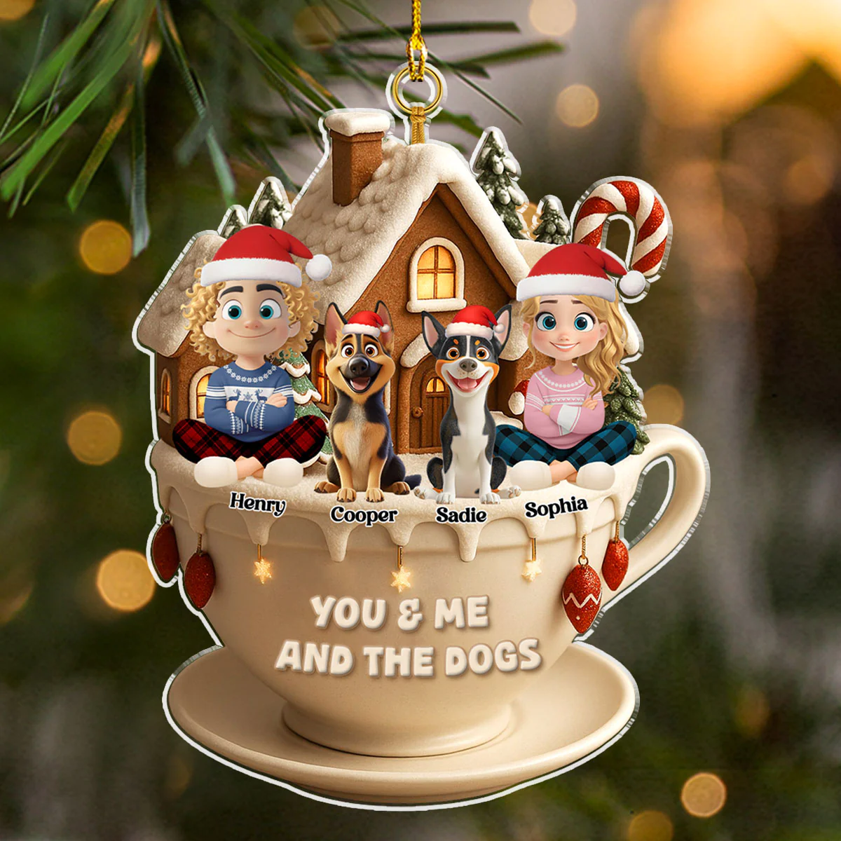 Christmas Tea Cup House - Personalized Custom Acrylic Ornament - Image 3