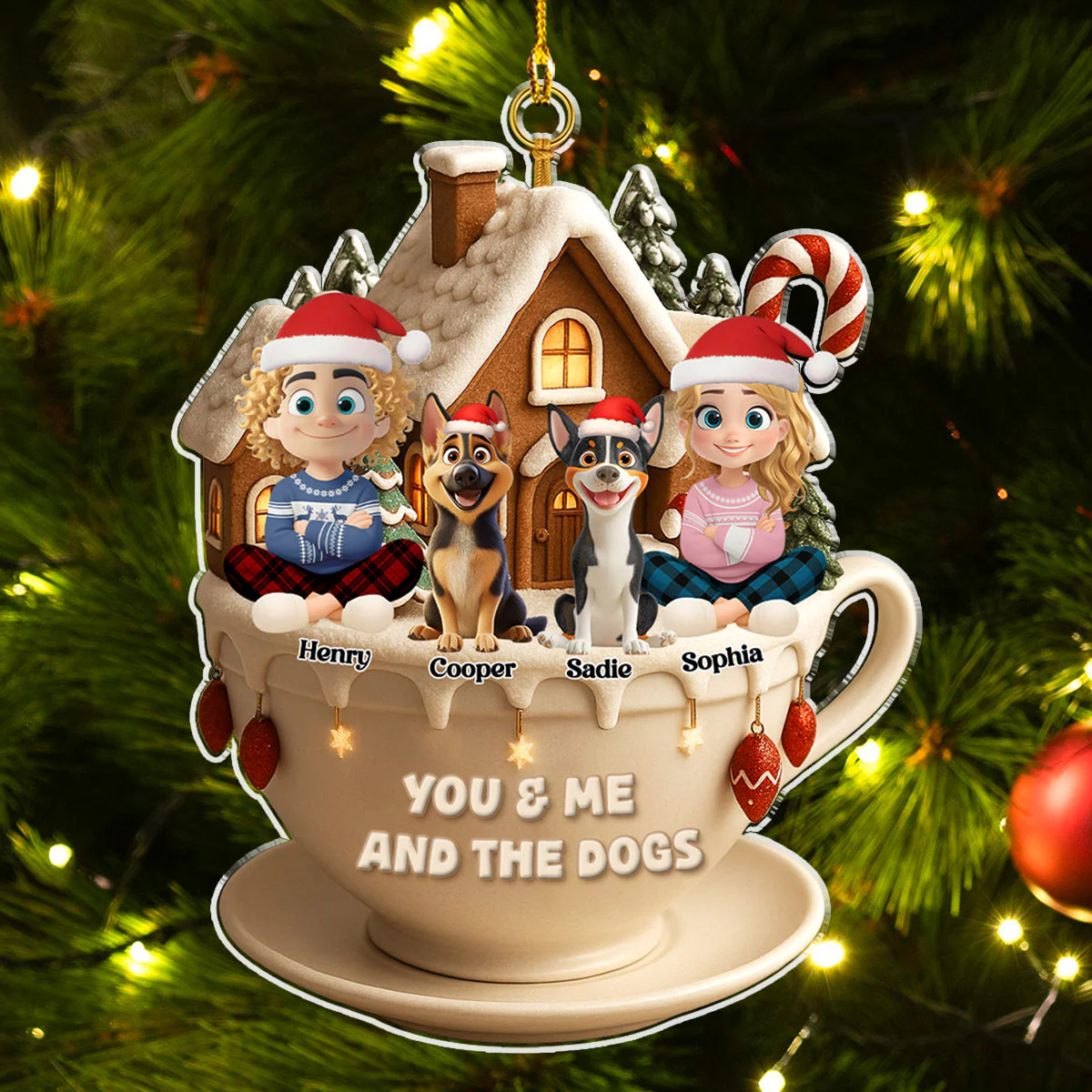 Christmas Tea Cup House - Personalized Custom Acrylic Ornament - Image 4