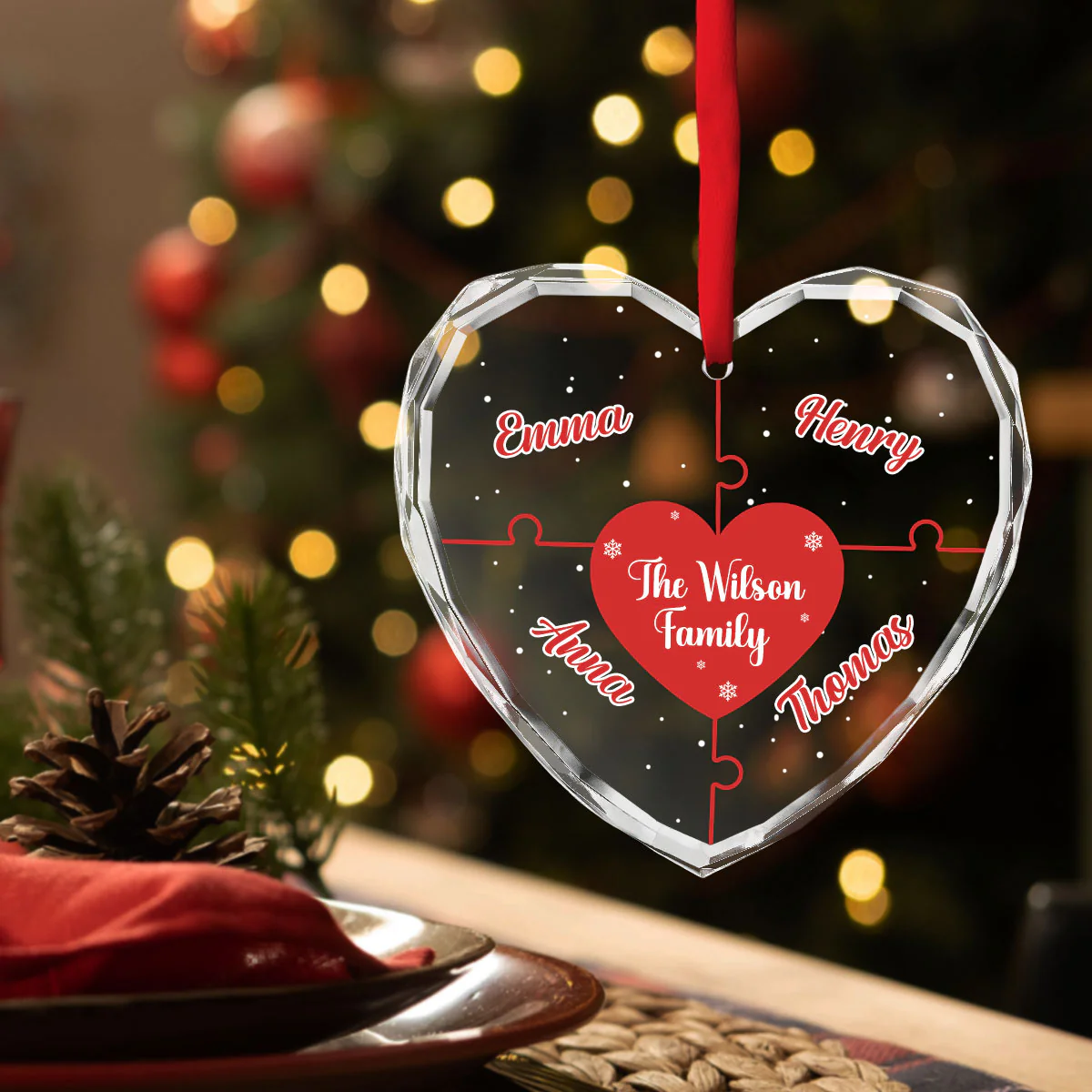 Christmas Together We Make A Family - Personalized Custom Glass Ornament - Image 4