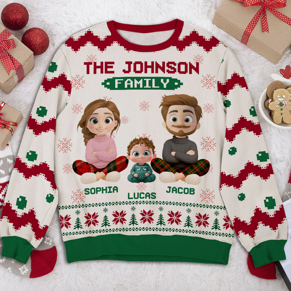 Christmas Tree Cake Family Together - Personalized Custom All-Over-Print Sweatshirt - Image 2