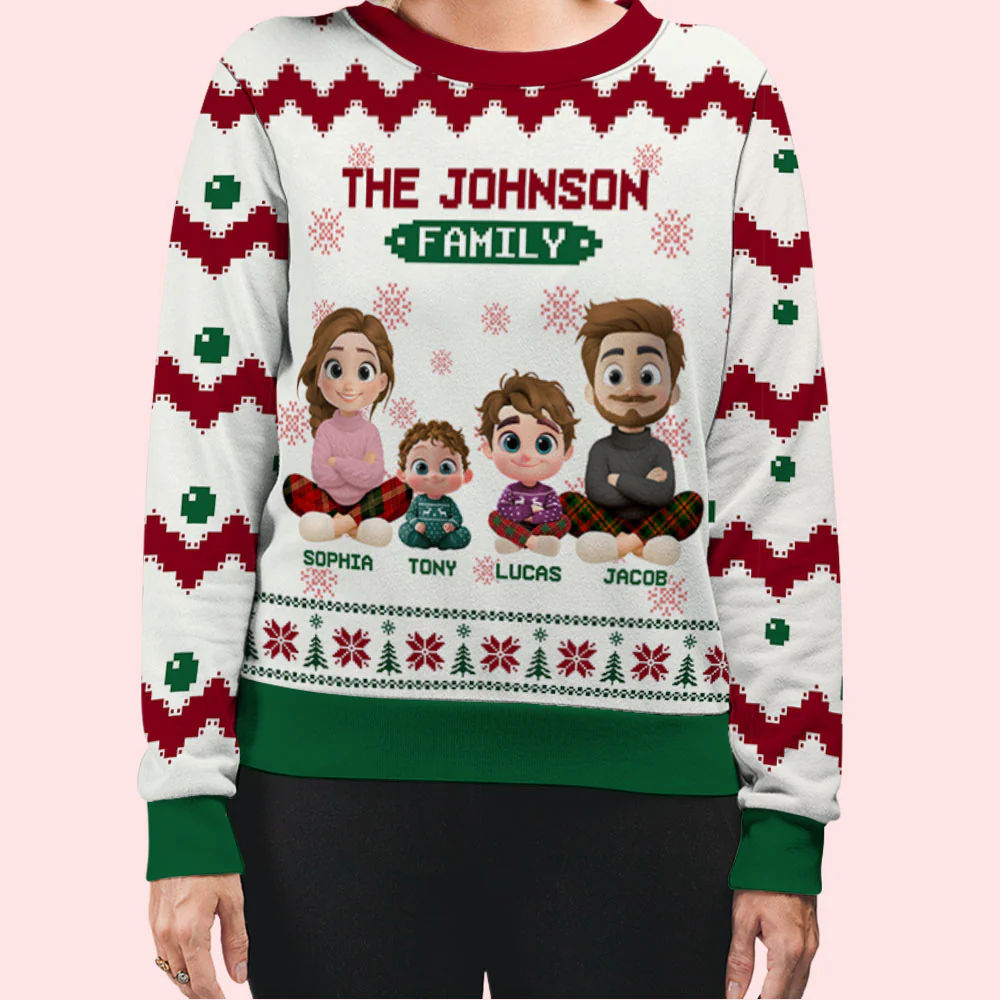 Christmas Tree Cake Family Together - Personalized Custom All-Over-Print Sweatshirt - Image 3