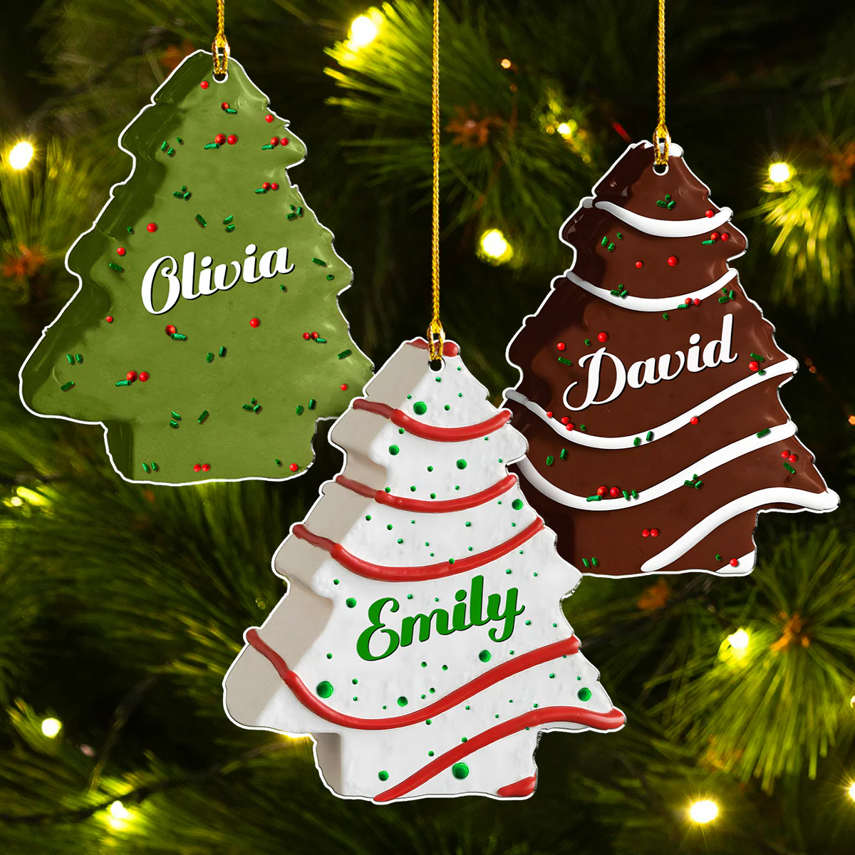 Christmas Tree Cake Name Family - Personalized Custom Acrylic Ornament - Image 4